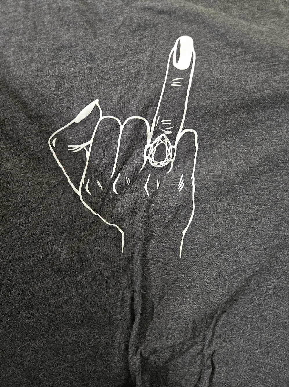 Engaged Graphic Middle Finger Hand Tee in Charcoal with White Print